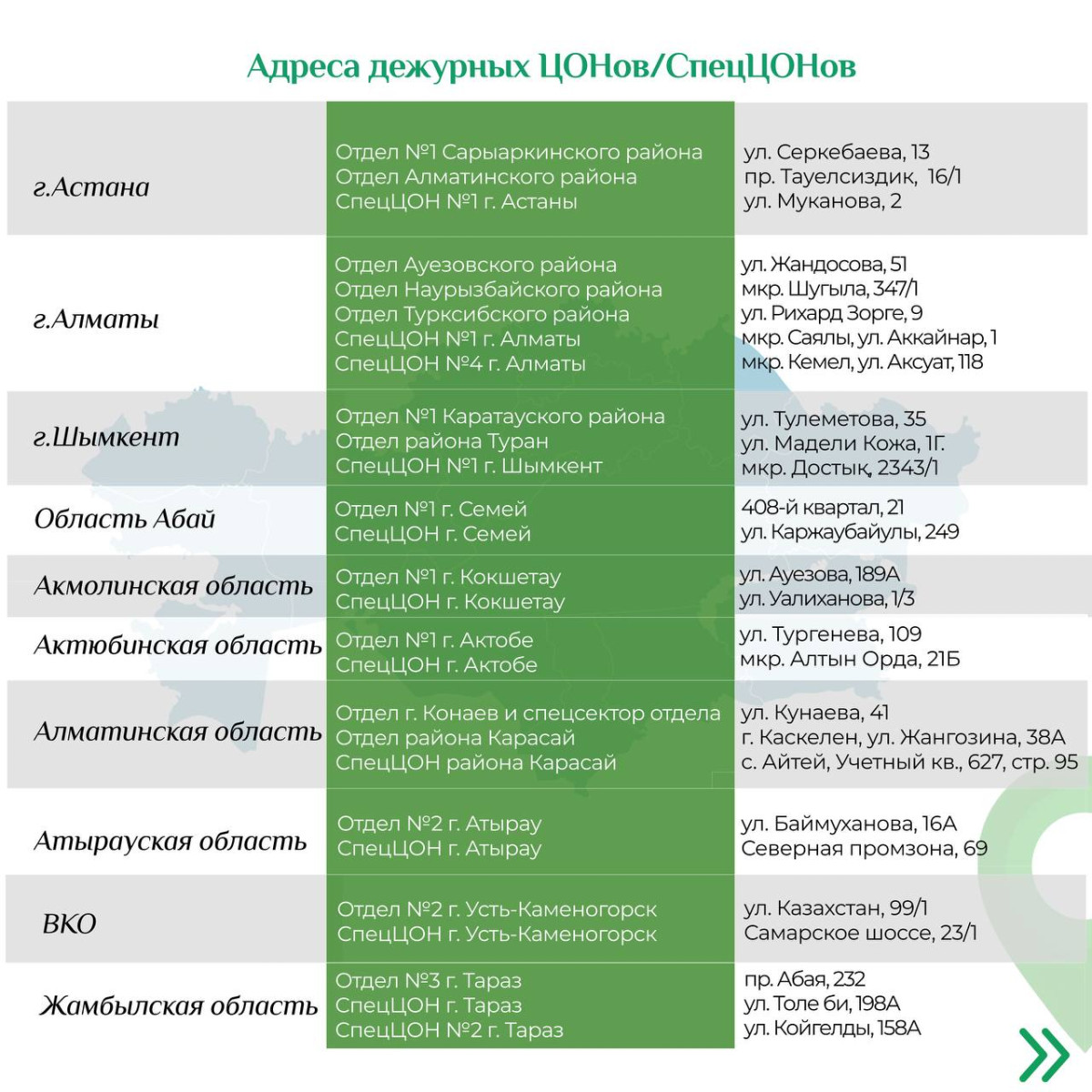 Адреса дежурных спецЦОНов изменятся в нескольких городах страны